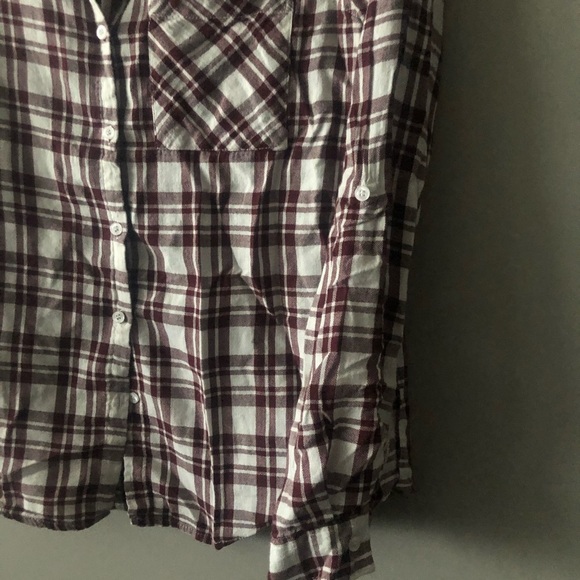 White & burgundy thin cotton-blend plaid shirt M - Picture 5 of 5